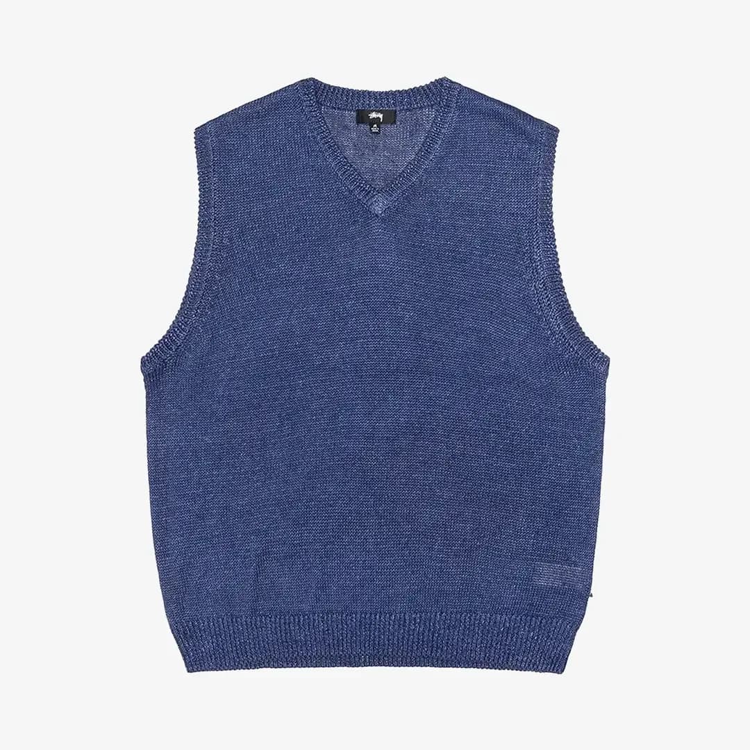Loose Knit Linen Vest 'Blue' görsel 1