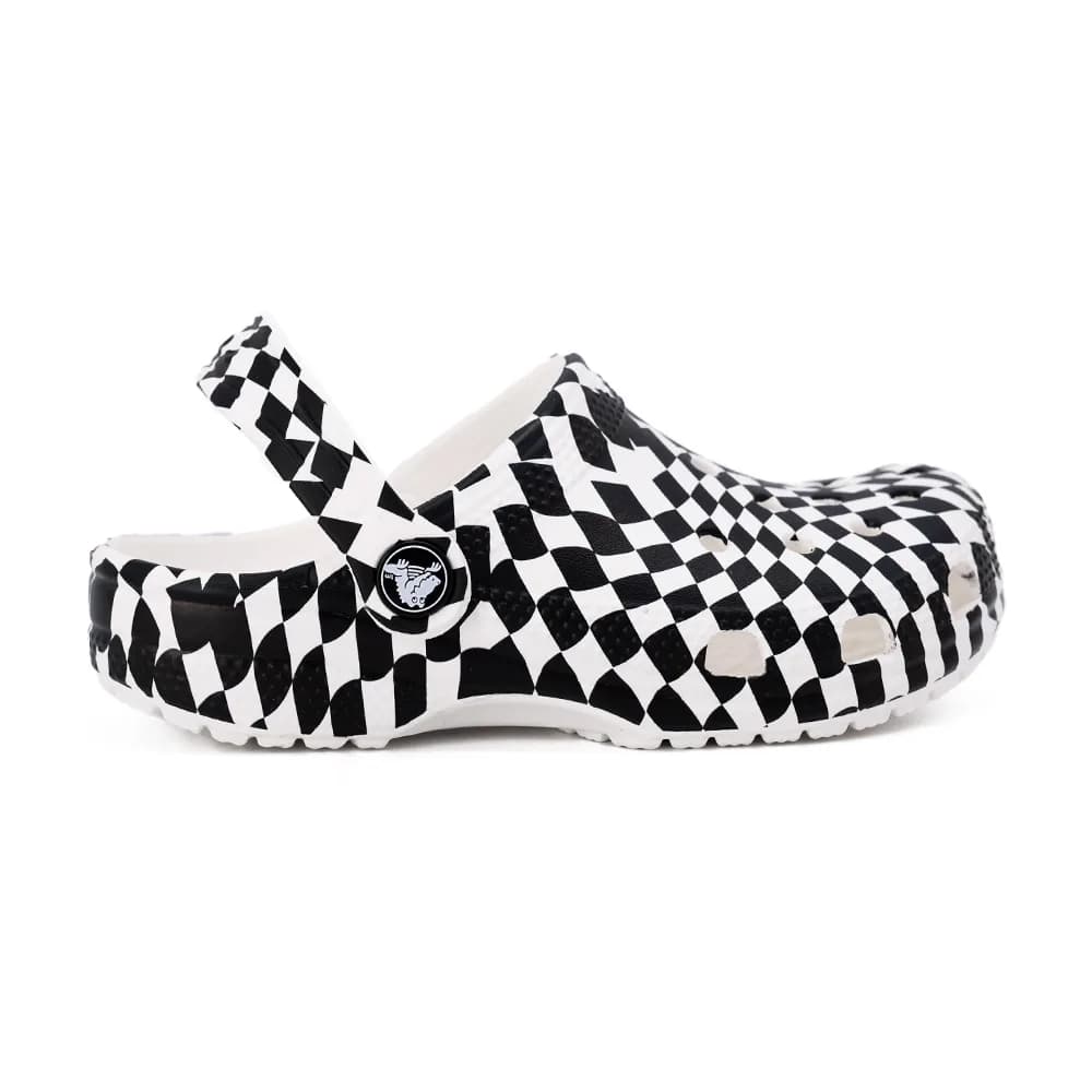 Crocs Classic Warped Checker Çocuk Terlik Siyah Beyaz