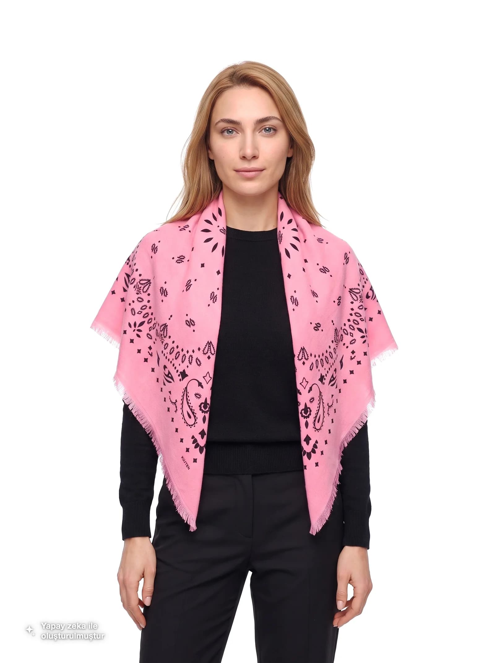 Kujten Hachiko Large Pembe Desenli Kadın Kaşmir Şal — kadin Şal & Eşarp