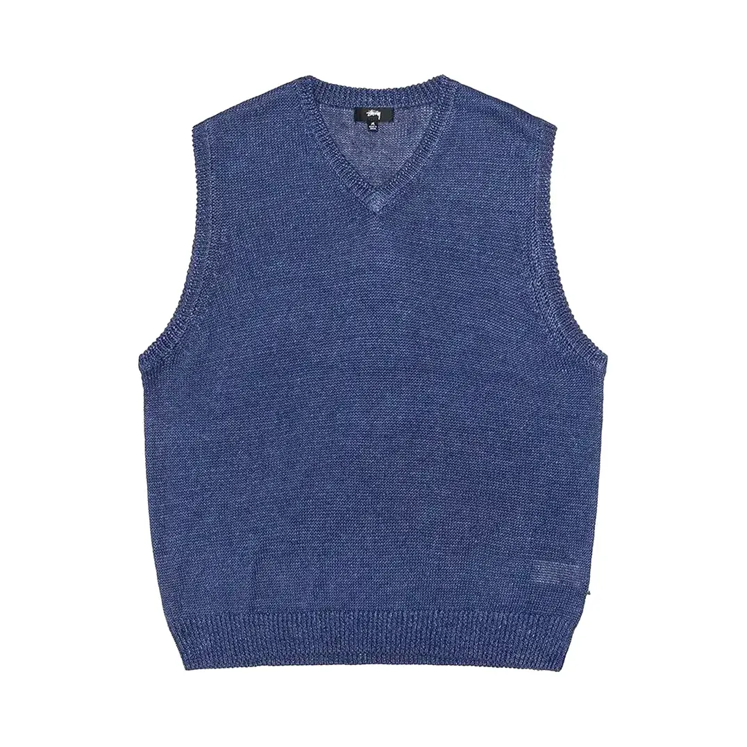 Stussy Loose Knit Linen Vest 'Blue' — T-shirt & Sweatshirt, Mavi