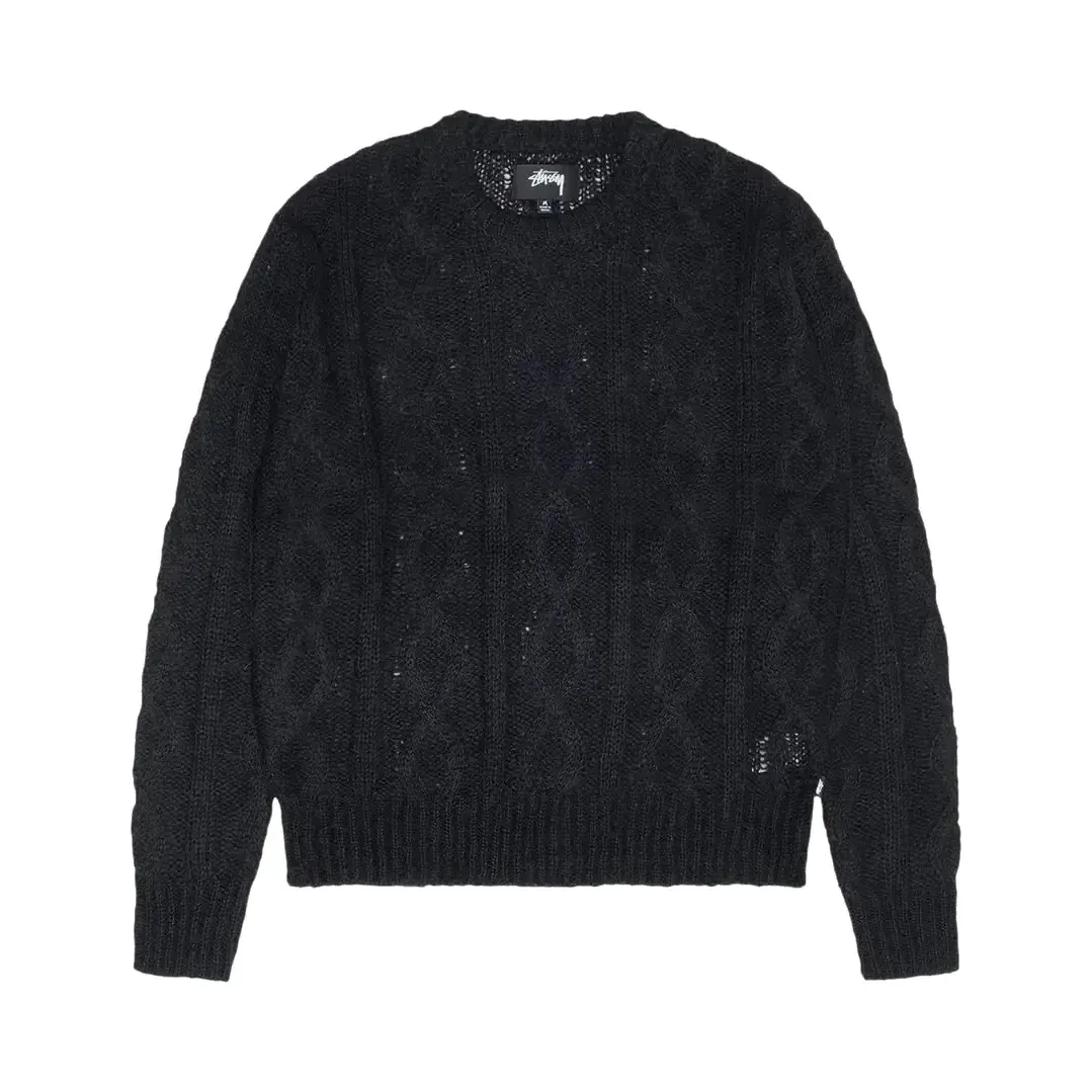Stussy Cable Loose Knit Sweater 'Black' — T-shirt & Sweatshirt, Siyah